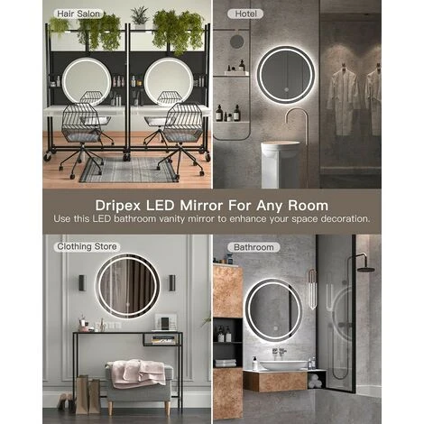 KEEPBUYING DRIPEX Miroir Pour Salle De Bain Rond 60CM, Illumination LED Touche Tactile, Avec Anti-buée, Lumière Blanche Froide 4 KEEPBUYING DRIPEX Miroir Pour Salle De Bain Rond 60CM, Illumination LED Touche Tactile, Avec Anti-buée, Lumière Blanche Froide – Image 2