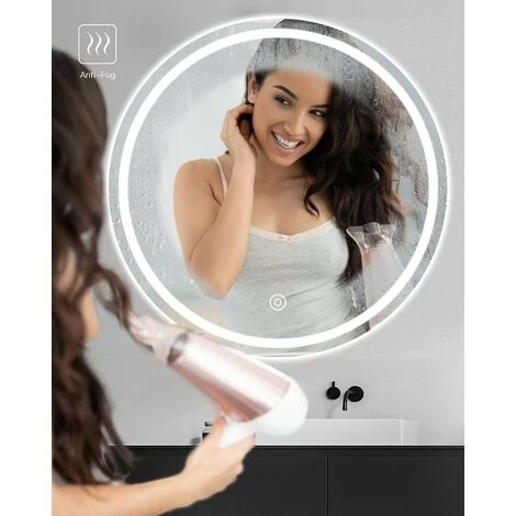 KEEPBUYING DRIPEX Miroir Pour Salle De Bain Rond 60CM, Illumination LED Touche Tactile, Avec Anti-buée, Lumière Blanche Froide 5 KEEPBUYING DRIPEX Miroir Pour Salle De Bain Rond 60CM, Illumination LED Touche Tactile, Avec Anti-buée, Lumière Blanche Froide – Image 3