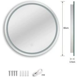 KEEPBUYING DRIPEX Miroir Pour Salle De Bain Rond 60CM, Illumination LED Touche Tactile, Avec Anti-buée, Lumière Blanche Froide 9 KEEPBUYING DRIPEX Miroir Pour Salle De Bain Rond 60CM, Illumination LED Touche Tactile, Avec Anti-buée, Lumière Blanche Froide -Miroir Soldes Boutique 55477971 4