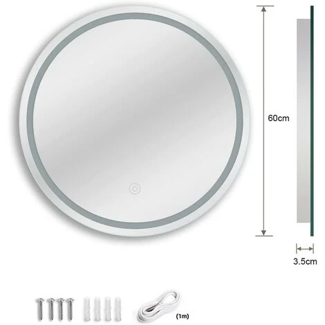 KEEPBUYING DRIPEX Miroir Pour Salle De Bain Rond 60CM, Illumination LED Touche Tactile, Avec Anti-buée, Lumière Blanche Froide 6 KEEPBUYING DRIPEX Miroir Pour Salle De Bain Rond 60CM, Illumination LED Touche Tactile, Avec Anti-buée, Lumière Blanche Froide – Image 4