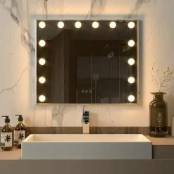 Homfa Miroir De Maquillage Hollywood, Miroir De Maquillage Avec 14 LED, Mode D’Éclairage Tricolore, Miroir Mural Ou Sur Table, Pour Chambre à Coucher, Salle De Bain, 60x18x53cm 10 Homfa Miroir De Maquillage Hollywood, Miroir De Maquillage Avec 14 LED, Mode D’Éclairage Tricolore, Miroir Mural Ou Sur Table, Pour Chambre à Coucher, Salle De Bain, 60x18x53cm -Miroir Soldes Boutique 55578439 4