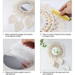 BARES Macramé Miroir Muraux Suspendu Avec Frange Rond Mural Miroir Décoratif Plume Pendentif Art Ornement Pour Appartement Maison Chambre Salon -Miroir Soldes Boutique 55635531 4