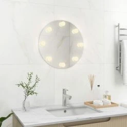 INLIFE Miroir Mural Avec Lampes LED Rond Verre -Miroir Soldes Boutique 55639250 3