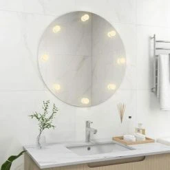 INLIFE Miroir Mural Sans Cadre Avec Lampes LED Rond Verre -Miroir Soldes Boutique 55639718 3