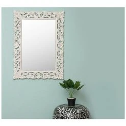 OZAIA Miroir Sculpté En MDF MANELE - L. 60 X H. 80 Cm - Blanc Patiné - Blanc