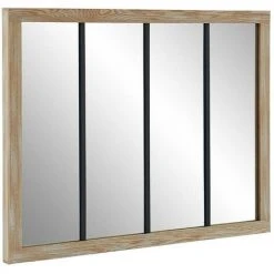 VENTE-UNIQUE.COM Miroir Fenêtre Atelier Style Industriel BELFAST - MDF Et Fer - 4 Bandes - L. 120 X H. 90 Cm - Naturel Et Noir - Naturel Clair -Miroir Soldes Boutique 55884123 3