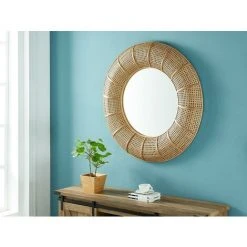 OZAIA Miroir Rond Cannage Rotin Et Bambou Style Ethnique JULIA - D. 95 Cm - Naturel - Naturel Clair