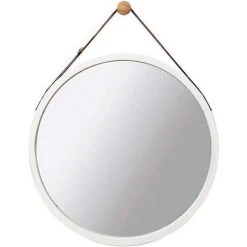 KARTOKNER Miroir Mural Rond Miroir De Toilette Miroir De Toilette Miroir Décoratif En Bois Pour Chambre à Coucher Miroir Rond Avec Corde (blanc 45CM)