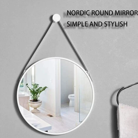 KARTOKNER Miroir Mural Rond Miroir De Toilette Miroir De Toilette Miroir Décoratif En Bois Pour Chambre à Coucher Miroir Rond Avec Corde (blanc 38CM) 4 KARTOKNER Miroir Mural Rond Miroir De Toilette Miroir De Toilette Miroir Décoratif En Bois Pour Chambre à Coucher Miroir Rond Avec Corde (blanc 38CM) – Image 2