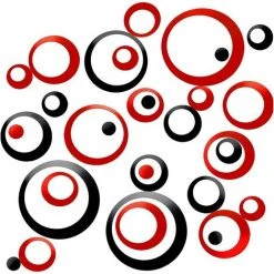 Kartokner Stickers Muraux Miroir Cercle Acrylique, Stickers Muraux Salle De Bain (rouge Et Noir/48 Pcs)