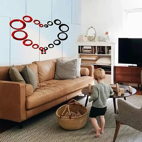 Kartokner Stickers Muraux Miroir Cercle Acrylique, Stickers Muraux Salle De Bain (rouge Et Noir/48 Pcs) 5 Kartokner Stickers Muraux Miroir Cercle Acrylique, Stickers Muraux Salle De Bain (rouge Et Noir/48 Pcs) â Image 3