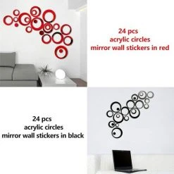 Kartokner Stickers Muraux Miroir Cercle Acrylique, Stickers Muraux Salle De Bain (rouge Et Noir/48 Pcs) 10 Kartokner Stickers Muraux Miroir Cercle Acrylique, Stickers Muraux Salle De Bain (rouge Et Noir/48 Pcs) -Miroir Soldes Boutique 55898139 4