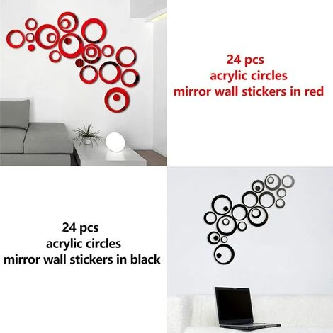 Kartokner Stickers Muraux Miroir Cercle Acrylique, Stickers Muraux Salle De Bain (rouge Et Noir/48 Pcs) 6 Kartokner Stickers Muraux Miroir Cercle Acrylique, Stickers Muraux Salle De Bain (rouge Et Noir/48 Pcs) â Image 4