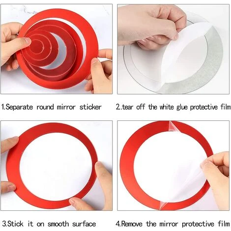 Kartokner Stickers Muraux Miroir Cercle Acrylique, Stickers Muraux Salle De Bain (rouge Et Noir/48 Pcs) 7 Kartokner Stickers Muraux Miroir Cercle Acrylique, Stickers Muraux Salle De Bain (rouge Et Noir/48 Pcs) â Image 5