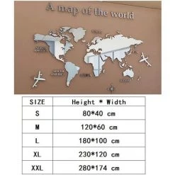 KARTOKNER 3D Art Carte Du Monde Muraux Sticker Murale Wall Décoration Décor Stickers Sticker Autocollant Murale Muraux Wall DIY Acrylique Cristal Bureau Étude Salon Canapé Fond Décor180 * 100cm (argent) -Miroir Soldes Boutique 55898143 4