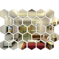 KARTOKNER 30 Pièces Stickers Muraux Miroir Hexagonaux, Miroir Acrylique Amovible Décalque Autocollant Mural, Muraux Autocollant Adhésif Pour Maison Salon Chambre Décor(126 X 110 X 63 Cm,argent)