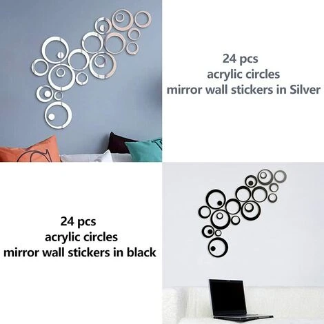 Kartokner Stickers Muraux Miroir Cercle Acrylique, Stickers Muraux Salle De Bain (argent Et Noir/48 Pcs) 6 Kartokner Stickers Muraux Miroir Cercle Acrylique, Stickers Muraux Salle De Bain (argent Et Noir/48 Pcs) â Image 4