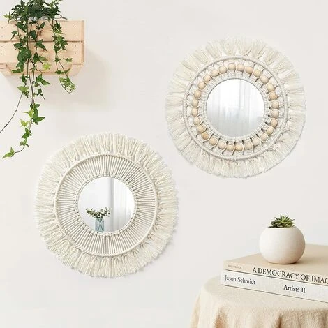 Kartokner Miroir Mural à Franges En Avec Pendentif En Plumes De Perles De Bois Miroir Rond D'art Mural Pour Couloir De Chambre à Coucher Salon Décor à La Maison (m0403, Perles En Bois) 3 Kartokner Miroir Mural à Franges En Avec Pendentif En Plumes De Perles De Bois Miroir Rond D'art Mural Pour Couloir De Chambre à Coucher Salon Décor à La Maison (m0403, Perles En Bois)