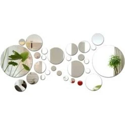 Kartokner 28 Pcs Stickers Miroirs Autocollants Carrés Miroir Mural Adhésif 3D Décoratif Acrylique Amovible Pour Salon Chambre Maison Décoration Intérieur,argent