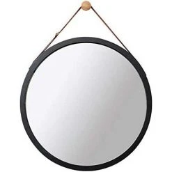 KARTOKNER Miroir Mural Rond Miroir De Toilette Miroir De Toilette Miroir Décoratif En Bois Pour Chambre à Coucher Miroir Rond Avec Corde (Noir 38CM)