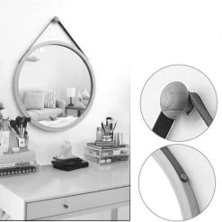 KARTOKNER Miroir Mural Rond Miroir De Toilette Miroir De Toilette Miroir Décoratif En Bois Pour Chambre à Coucher Miroir Rond Avec Corde (Noir 38CM) -Miroir Soldes Boutique 55899553 5