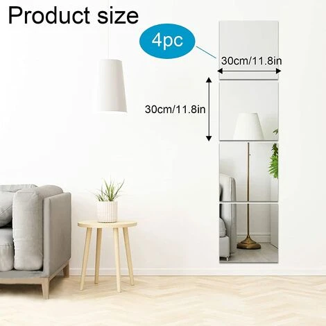 KARTOKNER Cadre De Miroir Acrylique Amovible, Lot De 4 Autocollants Muraux Miroir Carré, Autocollants Miroir Adhésifs Sans Verre Miroir Pour Décoration Murale (30 X 30 Cm) 4 KARTOKNER Cadre De Miroir Acrylique Amovible, Lot De 4 Autocollants Muraux Miroir Carré, Autocollants Miroir Adhésifs Sans Verre Miroir Pour Décoration Murale (30 X 30 Cm) – Image 2