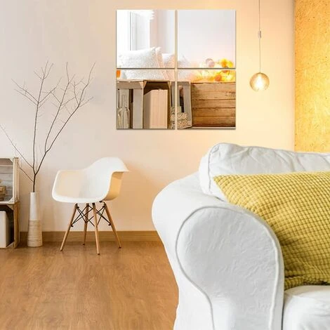 KARTOKNER Cadre De Miroir Acrylique Amovible, Lot De 4 Autocollants Muraux Miroir Carré, Autocollants Miroir Adhésifs Sans Verre Miroir Pour Décoration Murale (30 X 30 Cm) 7 KARTOKNER Cadre De Miroir Acrylique Amovible, Lot De 4 Autocollants Muraux Miroir Carré, Autocollants Miroir Adhésifs Sans Verre Miroir Pour Décoration Murale (30 X 30 Cm) – Image 5