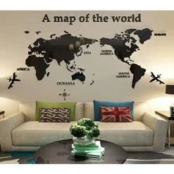 KARTOKNER 3D Art Carte Du Monde Muraux Sticker Murale Wall Décoration Décor Stickers Sticker Autocollant Murale Muraux Wall DIY Acrylique Cristal Bureau Étude Salon Canapé Fond Décor 180 * 100cm (le Noir) -Miroir Soldes Boutique 55899576 3