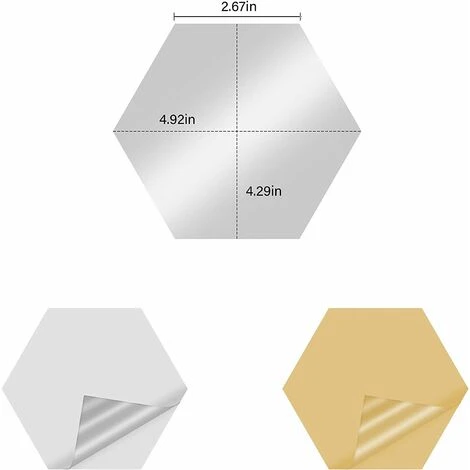 Miroir Stickers Muraux, Kartokner 24PCS Or Et Argent Amovible Miroir Autocollants DIY Acrylique Décoration Murale Miroir Carrelage Hexagone Miroir Stickers Muraux Pour Salon Chambre (126*110*63mm) 4 Miroir Stickers Muraux, Kartokner 24PCS Or Et Argent Amovible Miroir Autocollants DIY Acrylique Décoration Murale Miroir Carrelage Hexagone Miroir Stickers Muraux Pour Salon Chambre (126*110*63mm) – Image 2