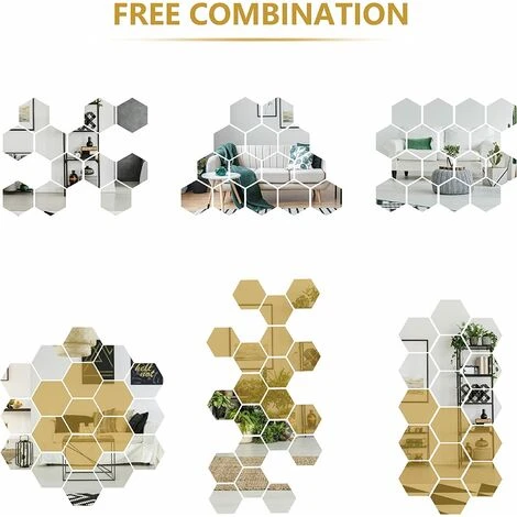 Miroir Stickers Muraux, Kartokner 24PCS Or Et Argent Amovible Miroir Autocollants DIY Acrylique Décoration Murale Miroir Carrelage Hexagone Miroir Stickers Muraux Pour Salon Chambre (126*110*63mm) 5 Miroir Stickers Muraux, Kartokner 24PCS Or Et Argent Amovible Miroir Autocollants DIY Acrylique Décoration Murale Miroir Carrelage Hexagone Miroir Stickers Muraux Pour Salon Chambre (126*110*63mm) – Image 3