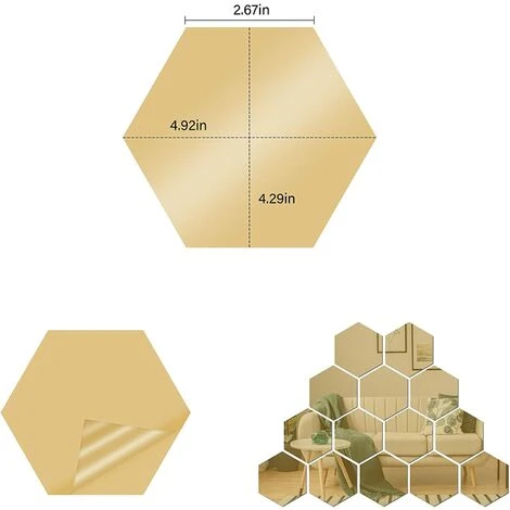 Miroir Stickers Muraux, Kartokner 24PCS Or Amovible Miroir Autocollants DIY Acrylique Décoration Murale Miroir Carrelage Hexagone Miroir Stickers Muraux Pour Salon Chambre (126*110*63mm) 4 Miroir Stickers Muraux, Kartokner 24PCS Or Amovible Miroir Autocollants DIY Acrylique Décoration Murale Miroir Carrelage Hexagone Miroir Stickers Muraux Pour Salon Chambre (126*110*63mm) – Image 2