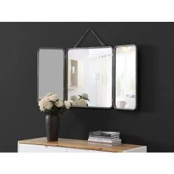 OZAIA Miroir De Barbier Vintage En Métal CERRONE - L. 60 X H. 112 Cm - Gris Métallisé - Argenté