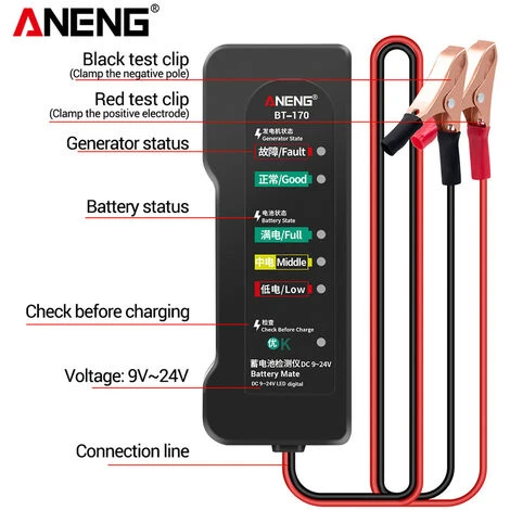 TANCYCO BT170 Testeur De Batterie De Voiture Portable 12 V DC 9-24 V Outil De Test De Batterie Avec Indicateur LED Analyseur De Défaut Test De Surcharge Pour Moto Automobile 5 TANCYCO BT170 Testeur De Batterie De Voiture Portable 12 V DC 9-24 V Outil De Test De Batterie Avec Indicateur LED Analyseur De Défaut Test De Surcharge Pour Moto Automobile – Image 3