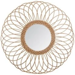 FALSE Miroir En Rotin Naturel Rosace 58cm - Marron - SILUMEN