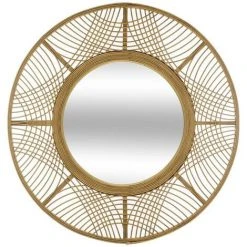 FALSE Miroir Rond En Bambou 70cm - Marron - SILUMEN