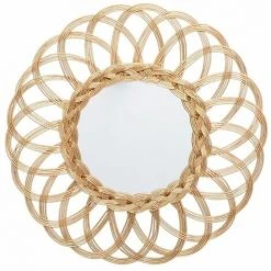 FALSE Miroir Rond Rotin Rosace 50 Cm - Beige - SILUMEN