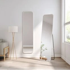 Meykoers Miroir Sur Pied Ou Mural 160 X 40 Cm - Miroir Rectangulaire Vestiaire Miroir Pleine Longueur - Chrome