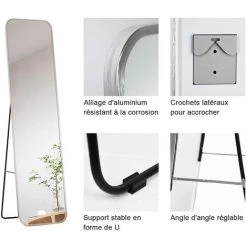 Meykoers Miroir Sur Pied Ou Mural 160 X 40 Cm - Miroir Rectangulaire Vestiaire Miroir Pleine Longueur - Chrome -Miroir Soldes Boutique 56494758 4