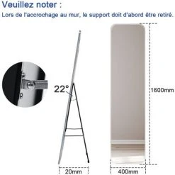 Meykoers Miroir Sur Pied Ou Mural 160 X 40 Cm - Miroir Rectangulaire Vestiaire Miroir Pleine Longueur - Chrome -Miroir Soldes Boutique 56494758 5
