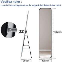 Meykoers Miroir Sur Pied Ou Mural 160 X 40 Cm - Miroir Rectangulaire Vestiaire Miroir Pleine Longueur - Le Noir -Miroir Soldes Boutique 56494760 5