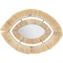 Atmosphera - Miroir Mural En Rotin Et Raphia 44 X 31 Cm - Beige Moyen