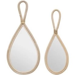 Atmosphera - Lot De 2 Miroirs Muraux Forme Goutte En Rotin - Beige
