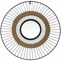Paris Prix - Miroir Mural Design "filaire" 60cm Noir & Naturel