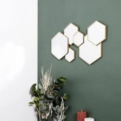 Paris Prix - Lot De 6 Miroirs Muraux "hexagonal" 57cm Or -Miroir Soldes Boutique 57074731 3