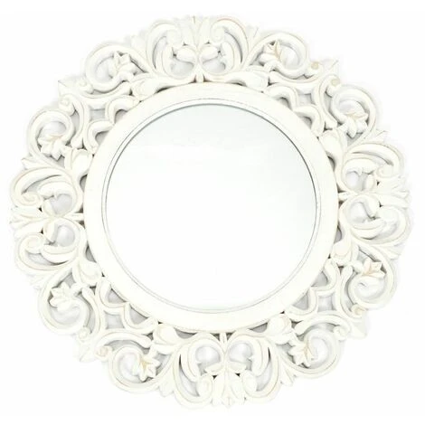 Paris Prix - Miroir Mural En Bois Sculpté "charme" 60cm Blanc 3 Paris Prix - Miroir Mural En Bois Sculpté "charme" 60cm Blanc