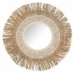 Paris Prix - Miroir Mural Design "coquillages Raphia" 40cm Beige