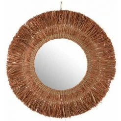 Paris Prix - Miroir Mural Déco En Raphia "saffron" 65cm Marron