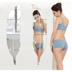 MACARON Miroir D'autocollant Lumineux De Plume 3D Miroir Décoratif Moderne Amovible Art Mural Pour Salon Chambre Bureau Décoration De La Maison 73x18cmcm LO-Ron -Miroir Soldes Boutique 57139677 5