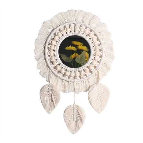 MACARON Miroir Mural Suspendu Avec Frange Boho Miroir Décoratif Rond Pour Appartement Salon Chambre Décor à La Maison-Style Feuille LO-Ron 3 MACARON Miroir Mural Suspendu Avec Frange Boho Miroir Décoratif Rond Pour Appartement Salon Chambre Décor à La Maison-Style Feuille LO-Ron