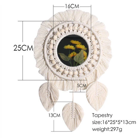 MACARON Miroir Mural Suspendu Avec Frange Boho Miroir Décoratif Rond Pour Appartement Salon Chambre Décor à La Maison-Style Feuille LO-Ron 4 MACARON Miroir Mural Suspendu Avec Frange Boho Miroir Décoratif Rond Pour Appartement Salon Chambre Décor à La Maison-Style Feuille LO-Ron – Image 2